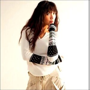 Free People We The Free Cozy Craft Cuff Thermal Top in Ivory combo